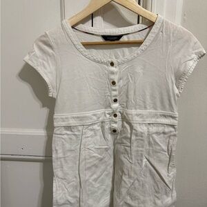 Burberry Cream Short Sleeve Button Front Top with Gold Button petite
